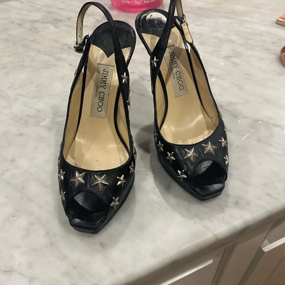 Jimmy Choo Black Star Studded Heels, 36.5